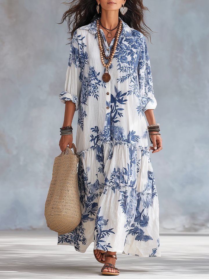 Dahlia™ | Bohemian Blue Floral Button-Down