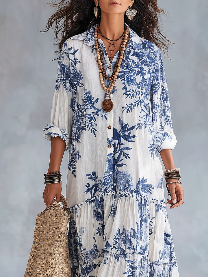 Dahlia™ | Bohemian Blue Floral Button-Down