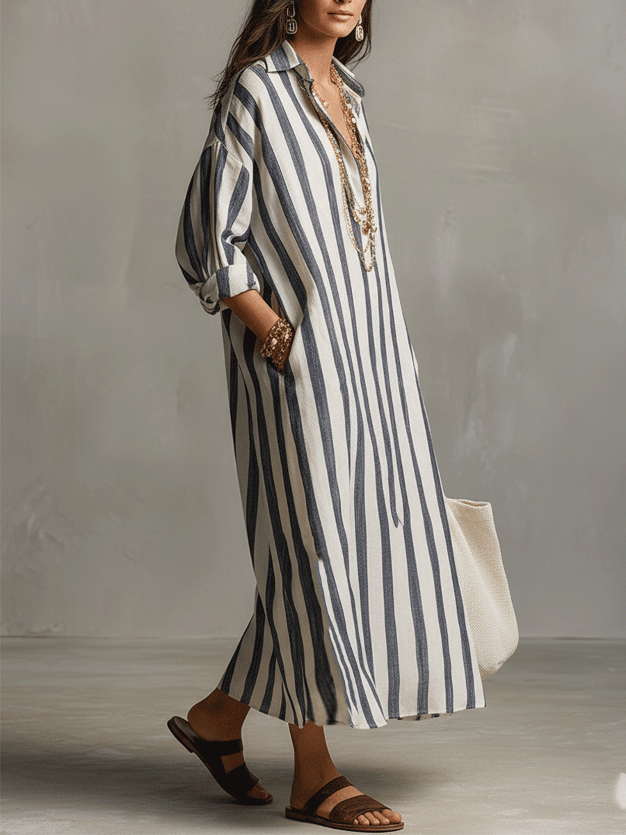 Casual Striped Bohemian Style Maxi Dress