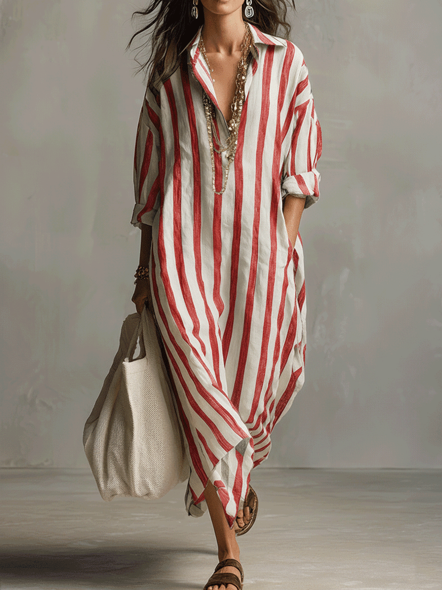 Casual Striped Bohemian Style Maxi Dress