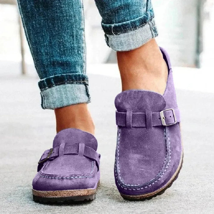 Juliet Round Toe Low Heel Buckle Loafers