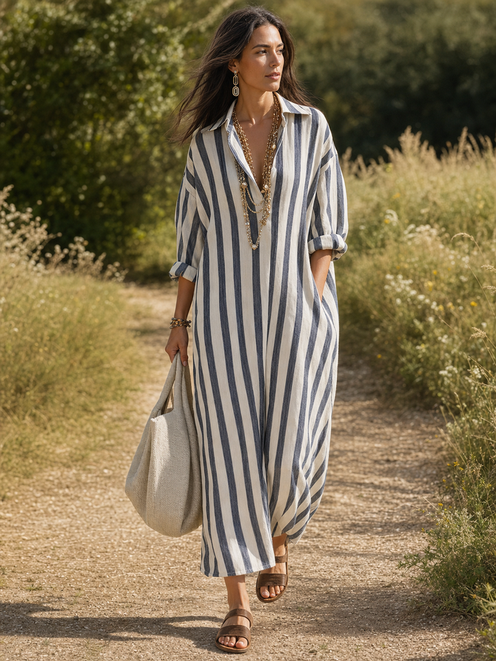 Casual Striped Bohemian Style Maxi Dress