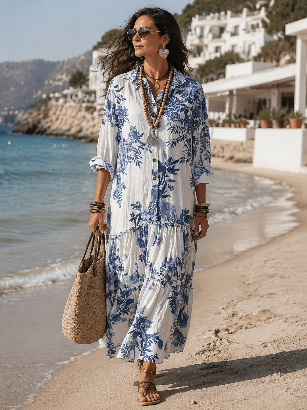 Dahlia™ | Bohemian Blue Floral Button-Down