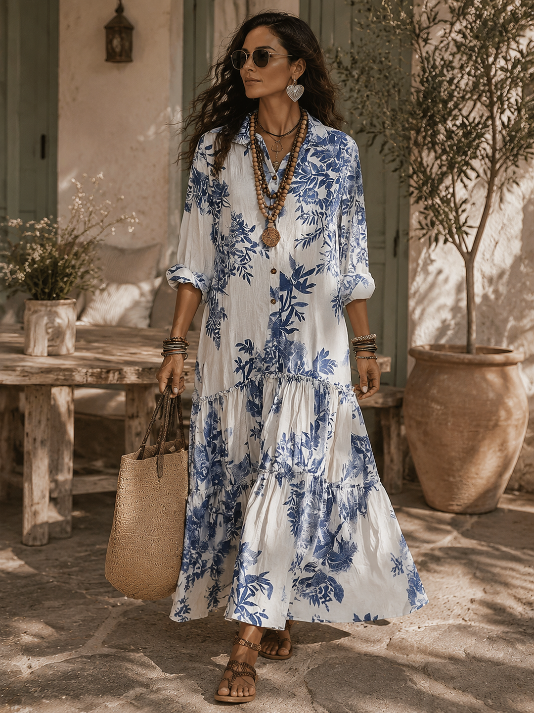 Dahlia™ | Bohemian Blue Floral Button-Down