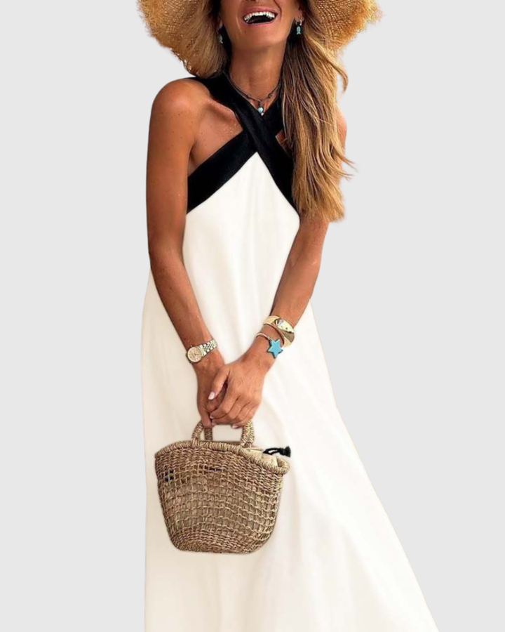 Summer Halter Dress with Crossed Neckline