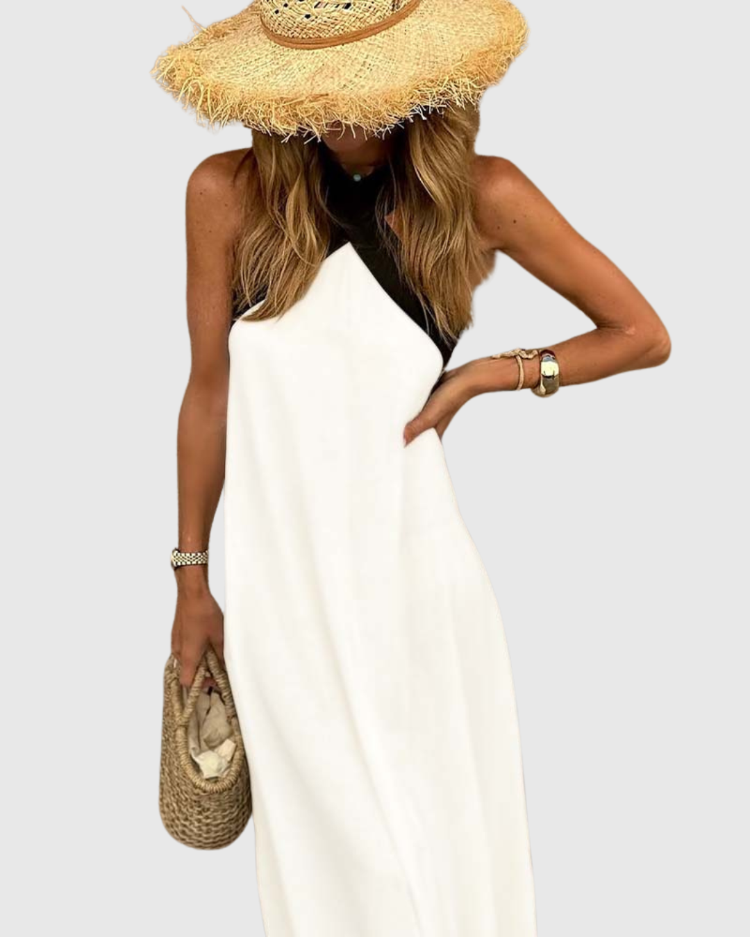 Summer Halter Dress with Crossed Neckline