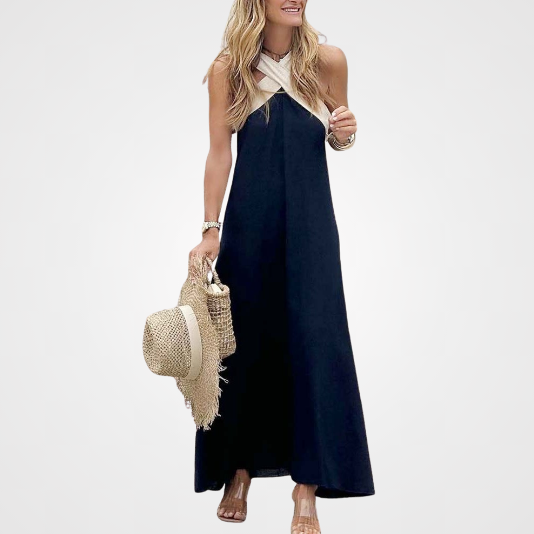 Summer Halter Dress with Crossed Neckline