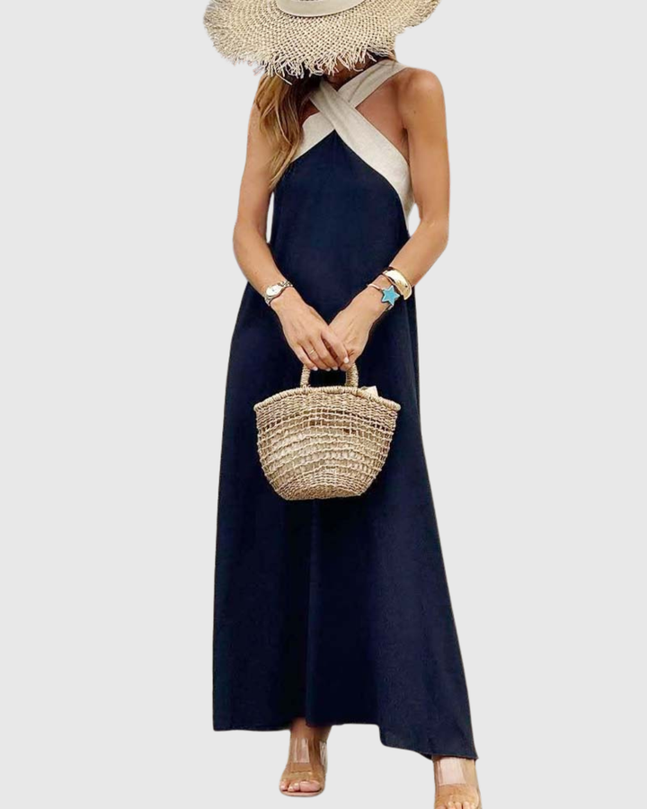 Summer Halter Dress with Crossed Neckline