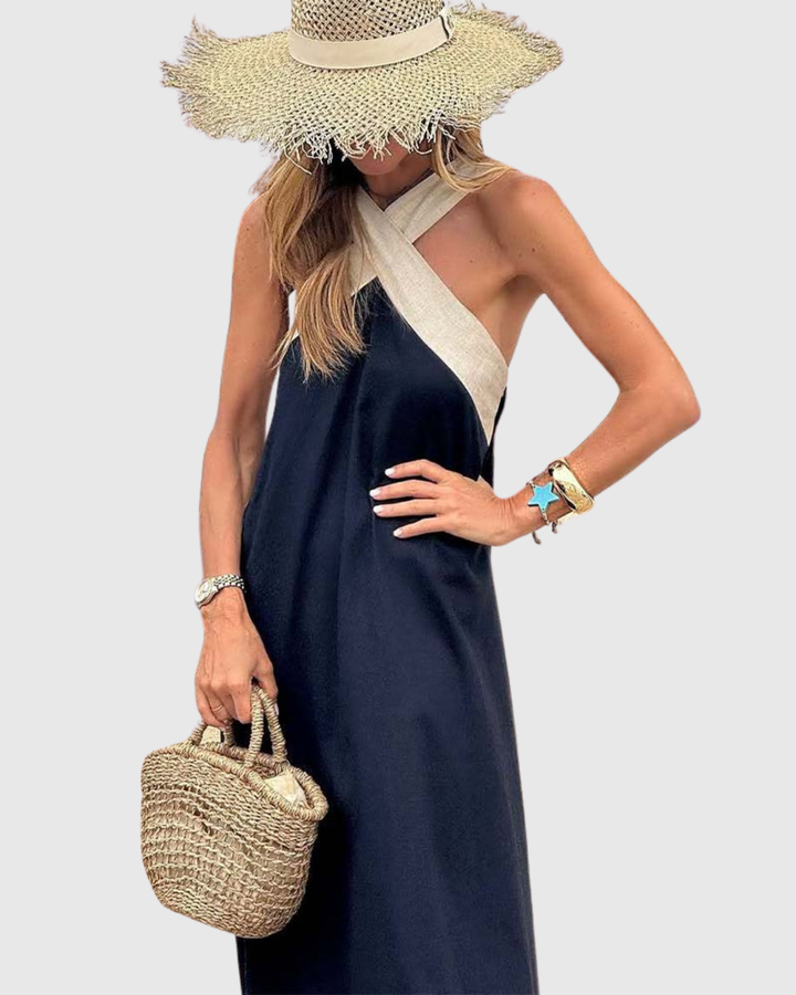 Summer Halter Dress with Crossed Neckline