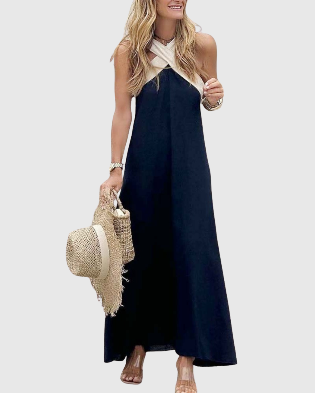 Summer Halter Dress with Crossed Neckline