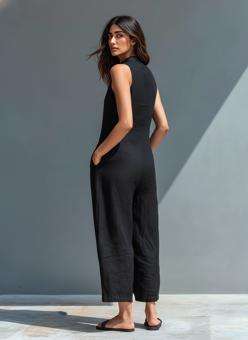 Kim | Sleeveless High Neck Button Front Jumpsuit