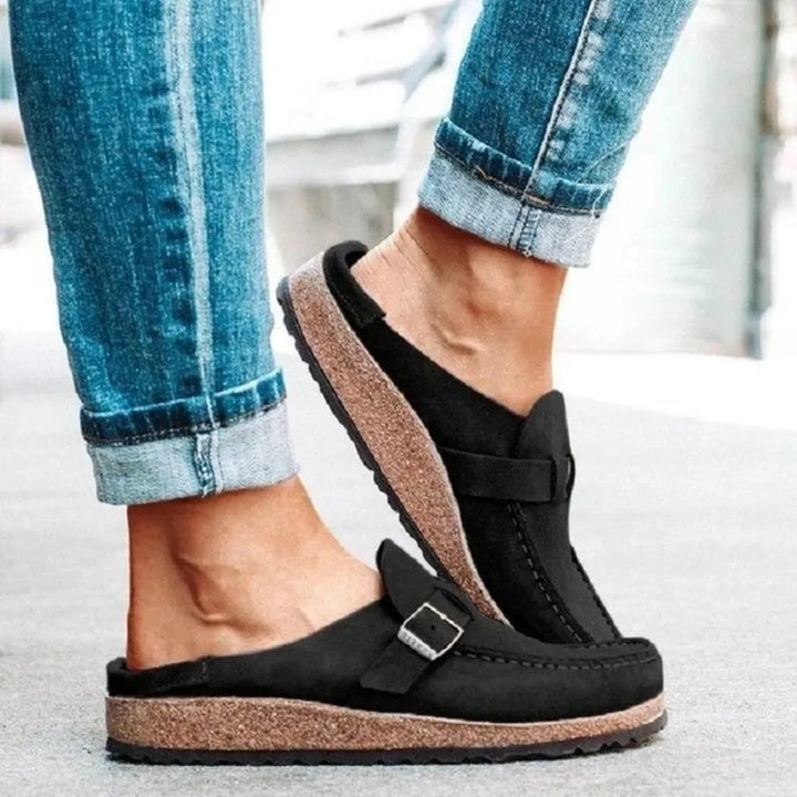 Juliet Round Toe Low Heel Buckle Loafers