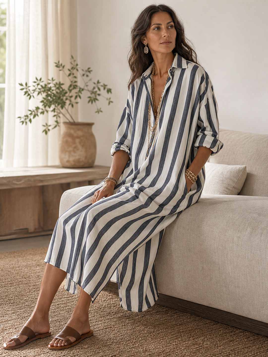 Casual Striped Bohemian Style Maxi Dress