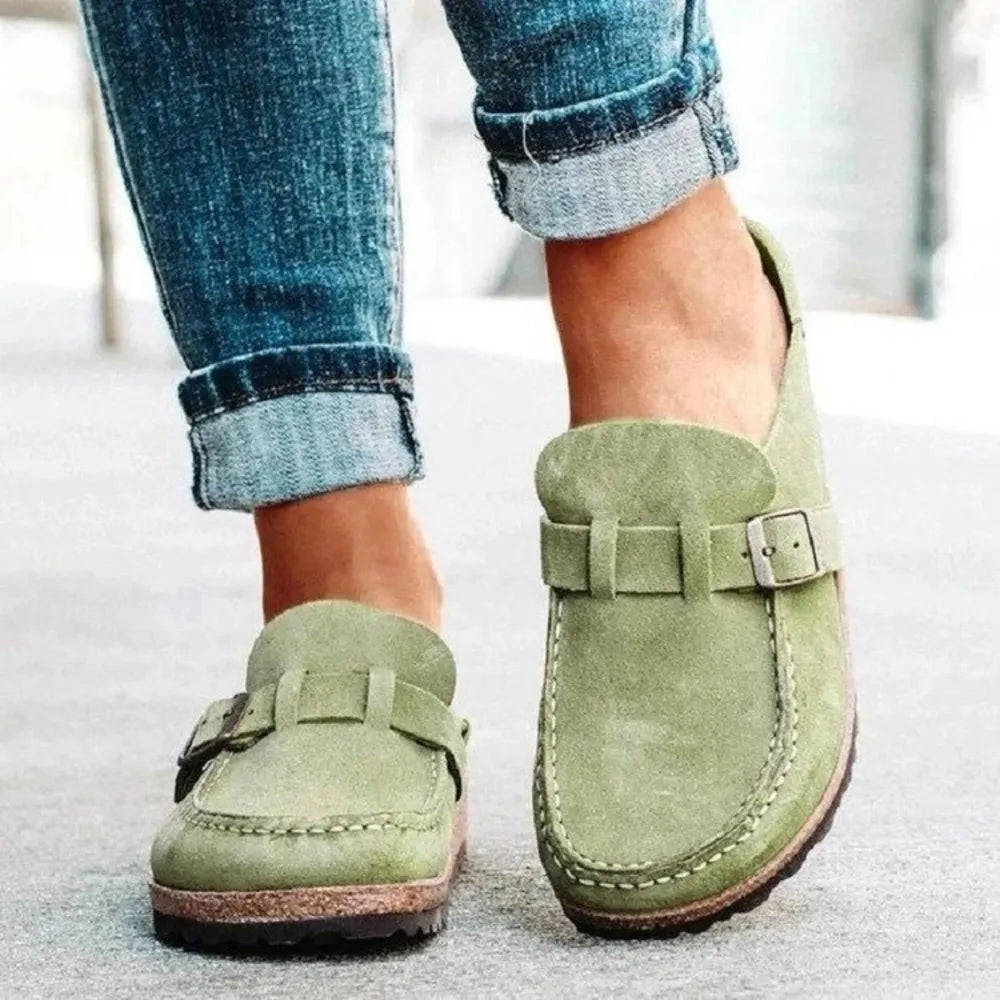 Juliet Round Toe Low Heel Buckle Loafers