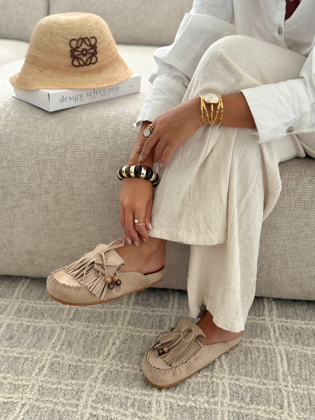 Maria - Taupe Slip-On Mules