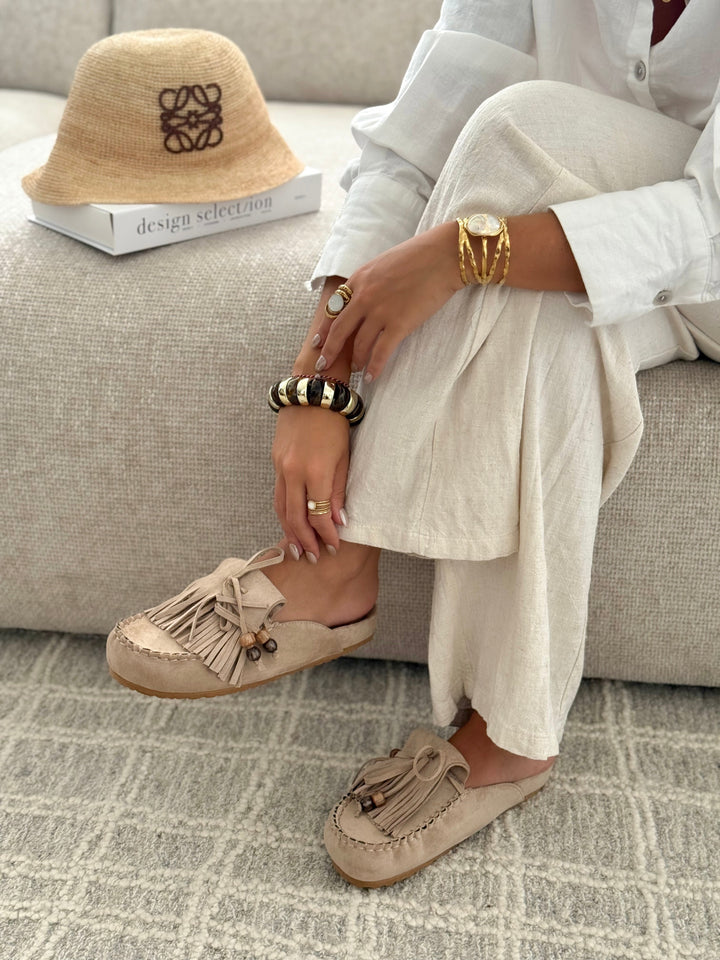 Maria - Taupe Slip-On Mules