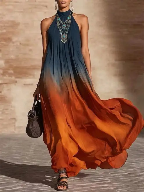 Nikki- Halter V-Neck Ombre Maxi Dress