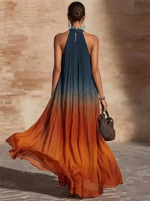 Nikki- Halter V-Neck Ombre Maxi Dress