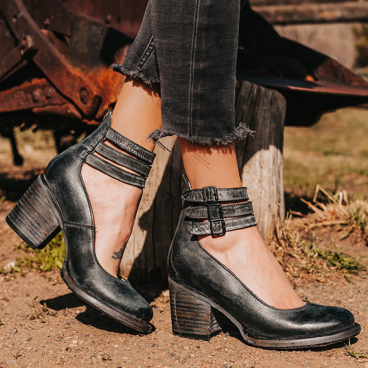 Nora | Triple-Strap Cut-Out Ankle Heels