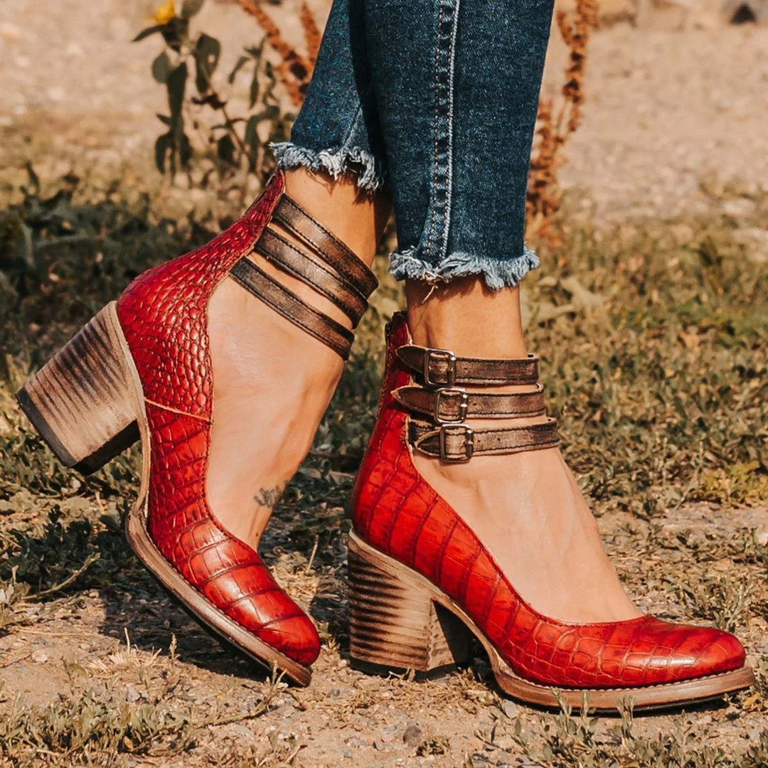 Nora | Triple-Strap Cut-Out Ankle Heels
