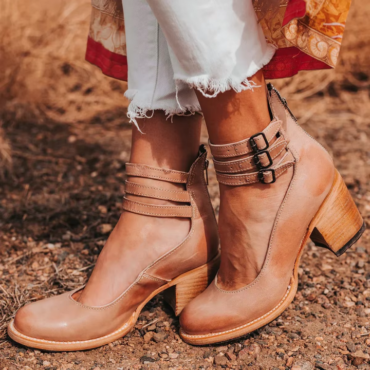Nora | Triple-Strap Cut-Out Ankle Heels