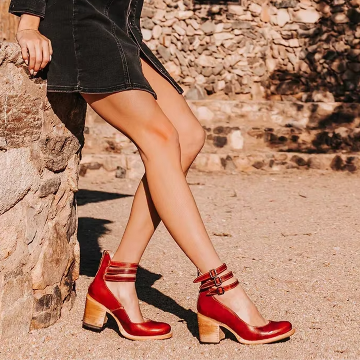 Nora | Triple-Strap Cut-Out Ankle Heels
